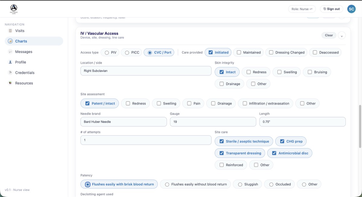 IV and infusion management screen